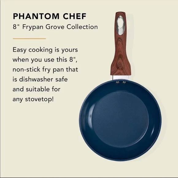 Phantom Chef 8" Non-Stick Fry Pan – Dark Blue, Electric Stove Compatible, Frying Pan Only
